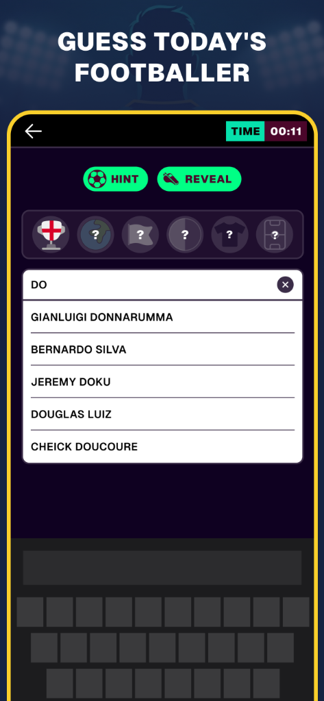 Guess today's footballer — search and pick from real player names with timed challenges